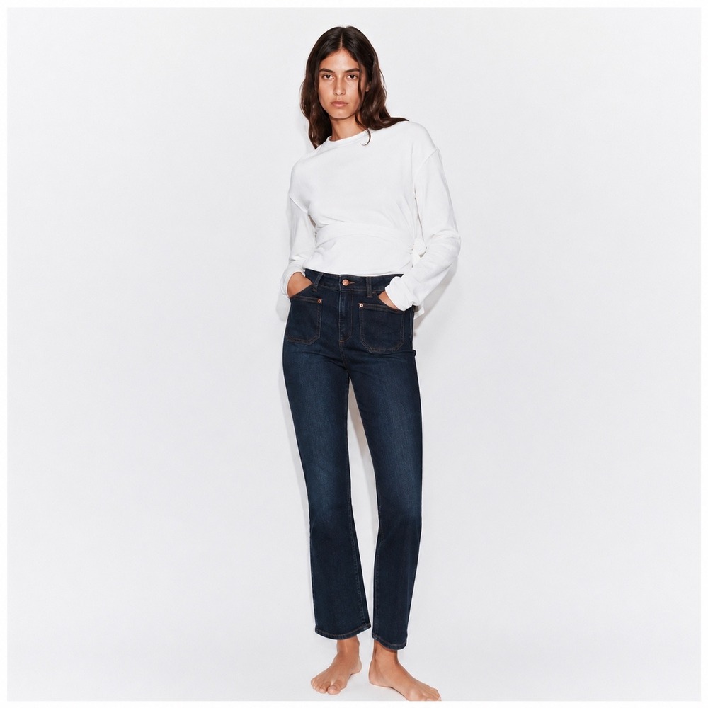 Zara Womens Jean Size 4 Mini Flare High Rise‎ Patch Pockets Dark Wash Ankle NWT